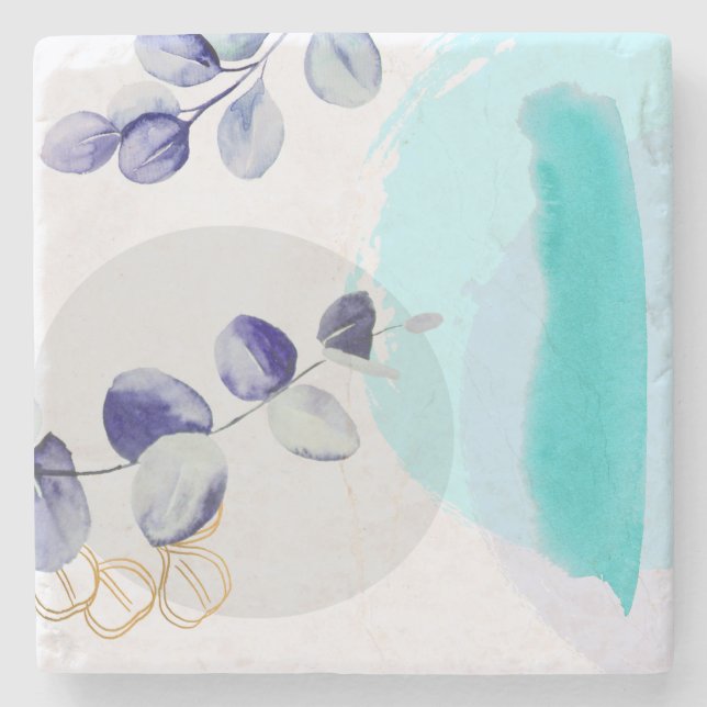 Dessous-de-verre En Pierre Boho botanique cyan violet (Devant)
