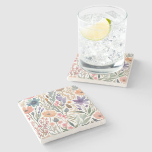 Dessous-de-verre En Pierre Boho Fleur sauvage Aquarelle Floral Pastel