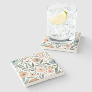 Dessous-de-verre En Pierre Boho Fleur sauvage Aquarelle Floral Pastel