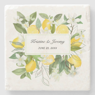 Dessous-de-verre En Pierre Boho Lemons Aquarelle Botanique Mariage