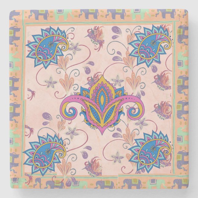 Dessous-de-verre En Pierre Boho paisley and elephant pattern_lmandala artwork (Devant)