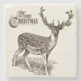 Dessous-de-verre En Pierre bois d'hiver noël cerf