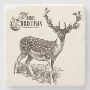 Dessous-de-verre En Pierre bois d'hiver noël cerf