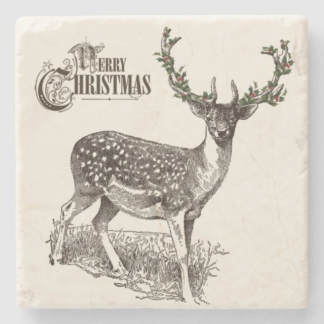 Dessous-de-verre En Pierre bois d'hiver noël cerf (Devant)