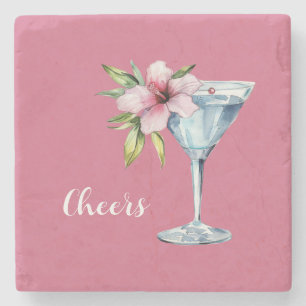 Dessous-de-verre En Pierre Boisson Fleur d'Hibiscus Rose Tropical