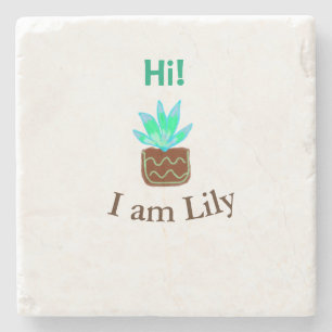 Dessous-de-verre En Pierre Bonjour Je suis Lily cactus succulent ajouter nom