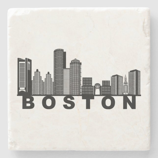 Dessous-de-verre En Pierre Boston Skyline Silhouette  (Devant)