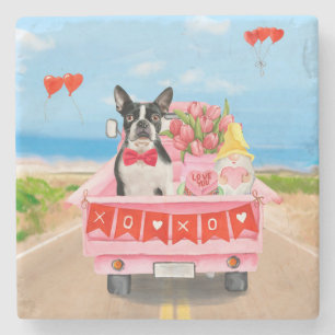 Dessous-de-verre En Pierre Boston Terrier Chien Valentine's Day Truck Hearts