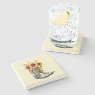 Dessous-de-verre En Pierre Bottes rustiques Cowboy avec tournesol