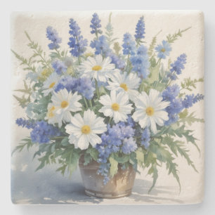Dessous-de-verre En Pierre Bouquet de Fleurs Aquarelle Élégante