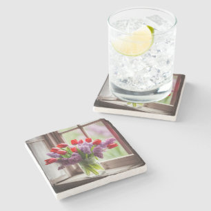 Dessous-de-verre En Pierre Bouquet de tulipes rouges et de lilas