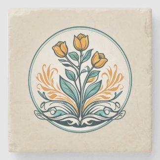 Dessous-de-verre En Pierre Bouton Floral orange