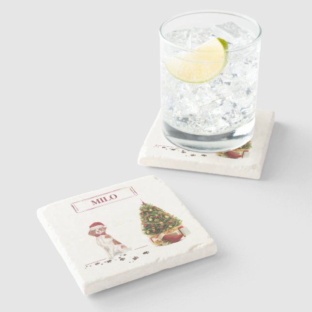 Dessous-de-verre En Pierre Bretagne Funny Christmas Chien et Arbre (Côté)