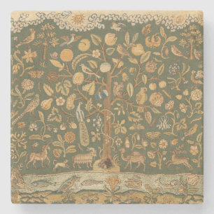 Dessous-de-verre En Pierre Broderie Anglaise Ancienne Arbre de Vie et Licorne