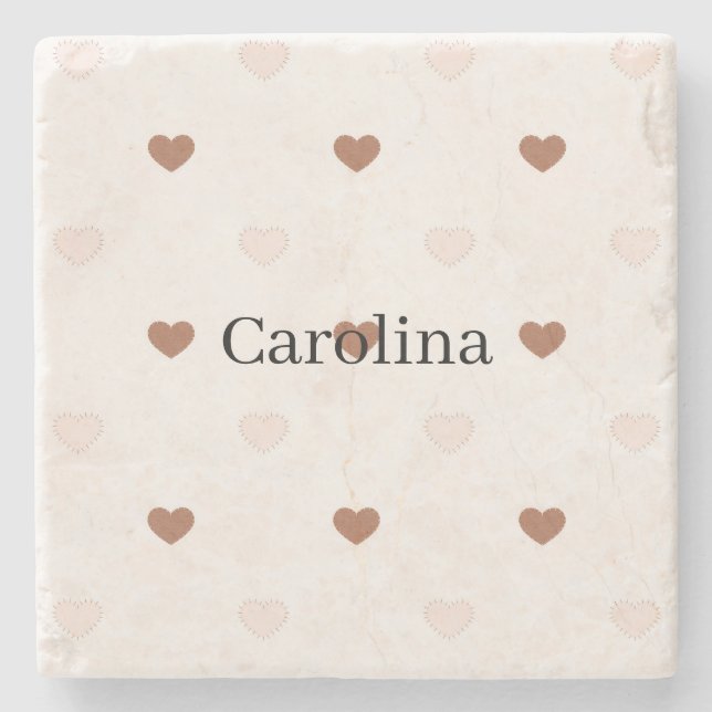 Dessous-de-verre En Pierre Brown Blush Pink Hearts Love (Devant)