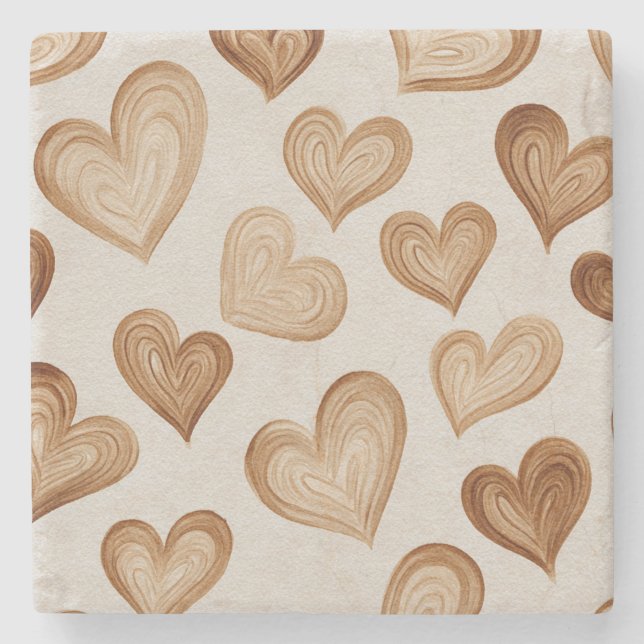 Dessous-de-verre En Pierre Brown Cream Hearts Stripes (Devant)