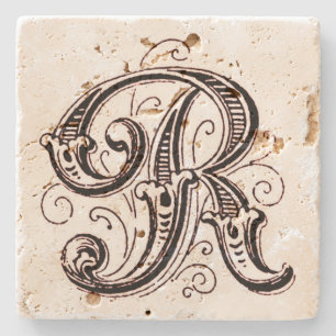 Dessous-de-verre En Pierre ` Brown fleuri R de monogramme'