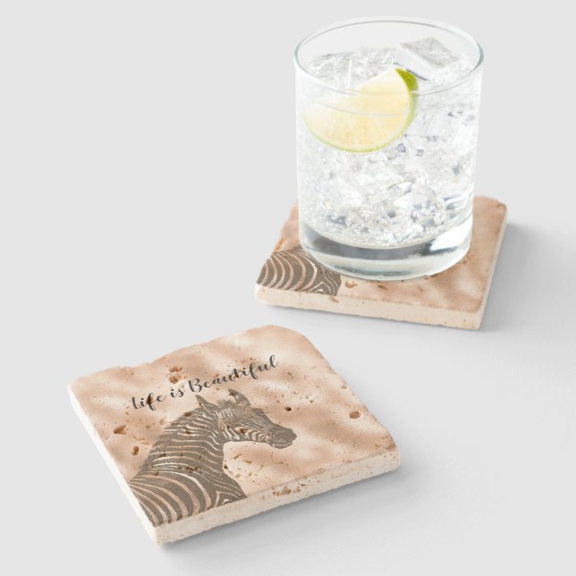 Dessous-de-verre En Pierre Brown Zebra Blush Peach Ombre (Côté)