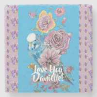 Budgie Watercolor floral Dames Dessous de verre en