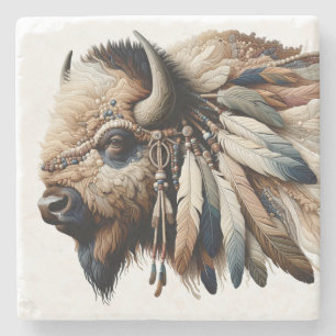 Dessous-de-verre En Pierre Buffalo Bison American Indian Art