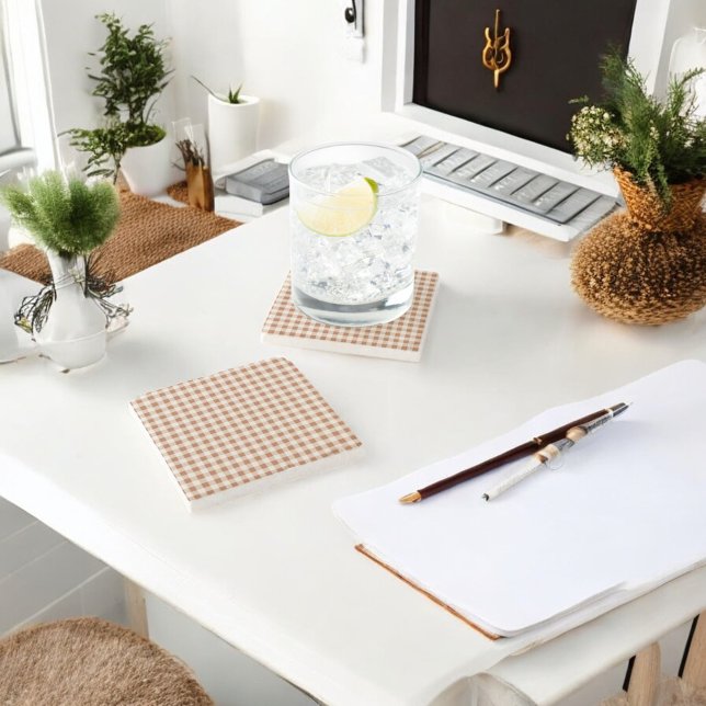 Dessous-de-verre En Pierre Buffalo Brown beige Plaid Holiday (Créateur téléchargé)