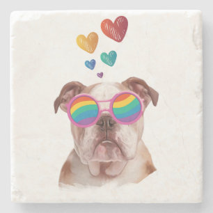 Dessous-de-verre En Pierre Bulldog anglais avec des coeurs Saint-Valentin