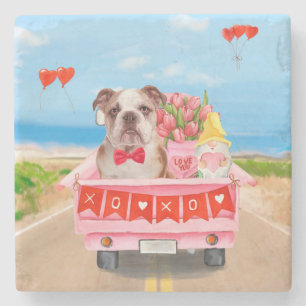 Dessous-de-verre En Pierre Bulldog anglais Saint-Valentin Coeurs de camion