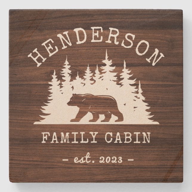 Dessous-de-verre En Pierre Cabine Famille Ours Pine Woods (Devant)