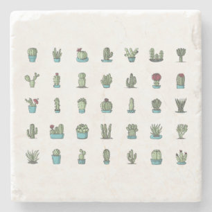 Dessous-de-verre En Pierre Cactus Plantes Succulentes Dessinées à la Main Bot