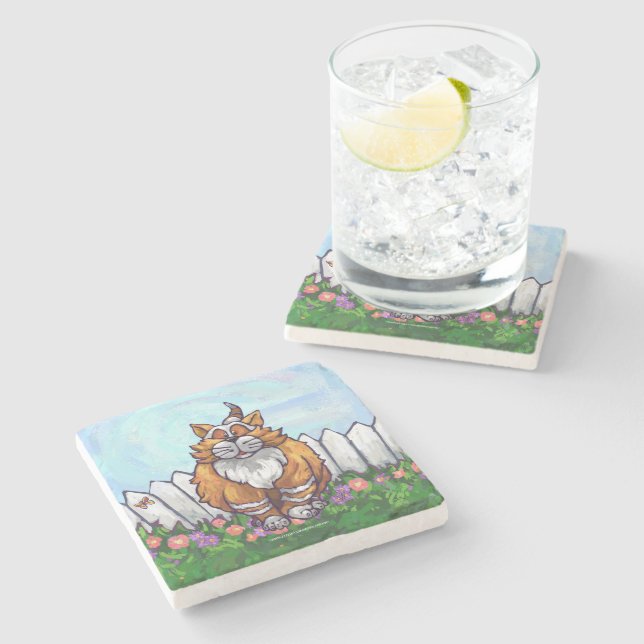Dessous-de-verre En Pierre Cadeaux et accessoires de chats de gingembre (Côté)