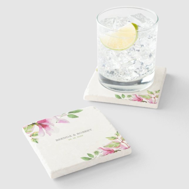 Dessous-de-verre En Pierre Cadre magnolia rose (Côté)