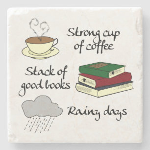Dessous-de-verre En Pierre Café, livres et pluie