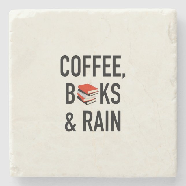 Dessous-de-verre En Pierre Café, livres et pluie (Devant)