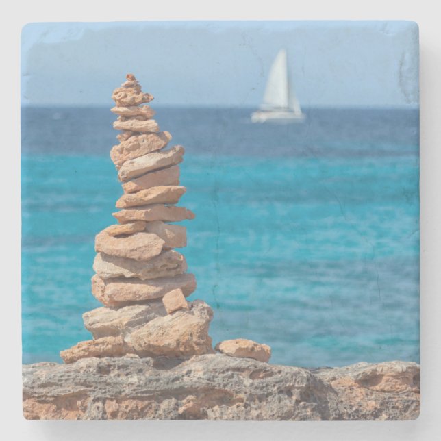 Dessous-de-verre En Pierre Cairn à la mer Méditerranée (Devant)