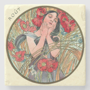 Dessous-de-verre En Pierre Calendrier Mucha Art Nouveau août