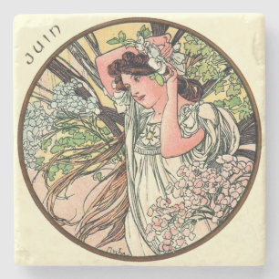 Dessous-de-verre En Pierre Calendrier Mucha Art Nouveau Juin