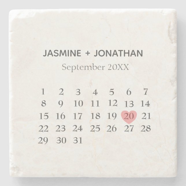 Dessous-de-verre En Pierre Calendrier personnaliser votre jour spécial (Devant)