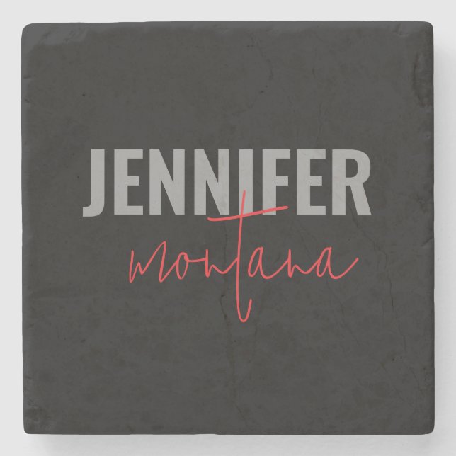 Dessous-de-verre En Pierre Calligraphie Elegant Plain Ajouter son propre nom (Devant)