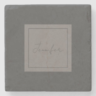 Dessous-de-verre En Pierre Calligraphie Élégante Plaque Simple Nom Gris