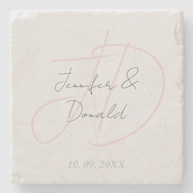 Dessous-de-verre En Pierre Calligraphie monogramme de script classique tendan (Devant)