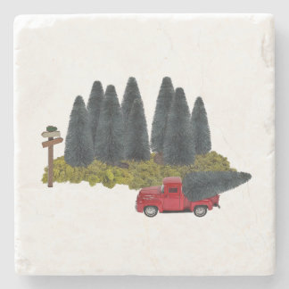 Dessous-de-verre En Pierre Camion vintage avec sapin de Noël