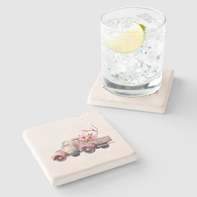 Dessous-de-verre En Pierre Camion Vintage rose (Côté)
