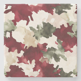 Dessous-de-verre En Pierre Camouflage Crème Rouge Vert