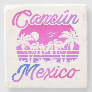 Dessous-de-verre En Pierre Cancun Mexique Palm Trees Vintage voyage Souvenirs