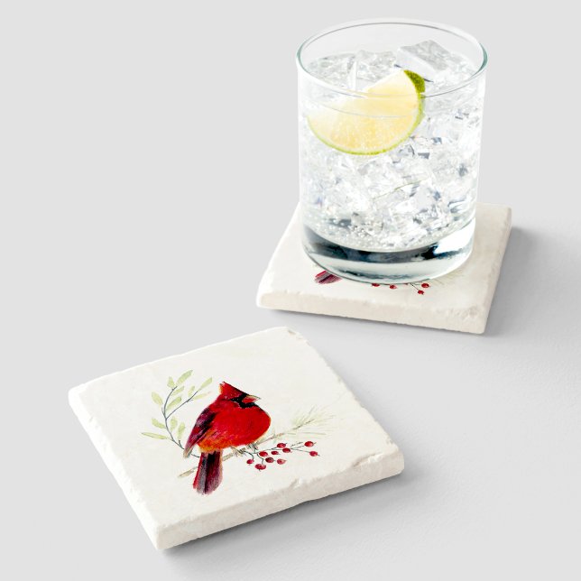 Dessous-de-verre En Pierre Cardinal Aquarelle Dessous de verre Art Pierre (Cardinal Watercolor Art Stone Coaster from Jenn's Emporium. )