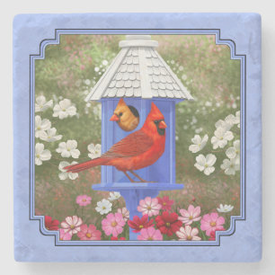 Dessous-de-verre En Pierre Cardinaux et Rond Birdhouse Blue