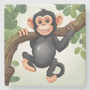 Dessous-de-verre En Pierre Caricature de chimpanzé fou mignon