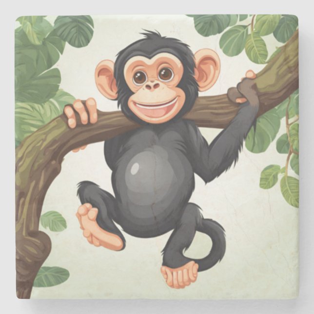Dessous-de-verre En Pierre Caricature de chimpanzé fou mignon (Devant)