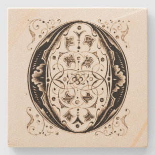Dessous-de-verre En Pierre Carré de monogramme Vintage Orné