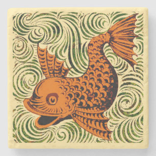 Dessous-de-verre En Pierre Carreau Antique Poisson Art Ancien Art De Morgan